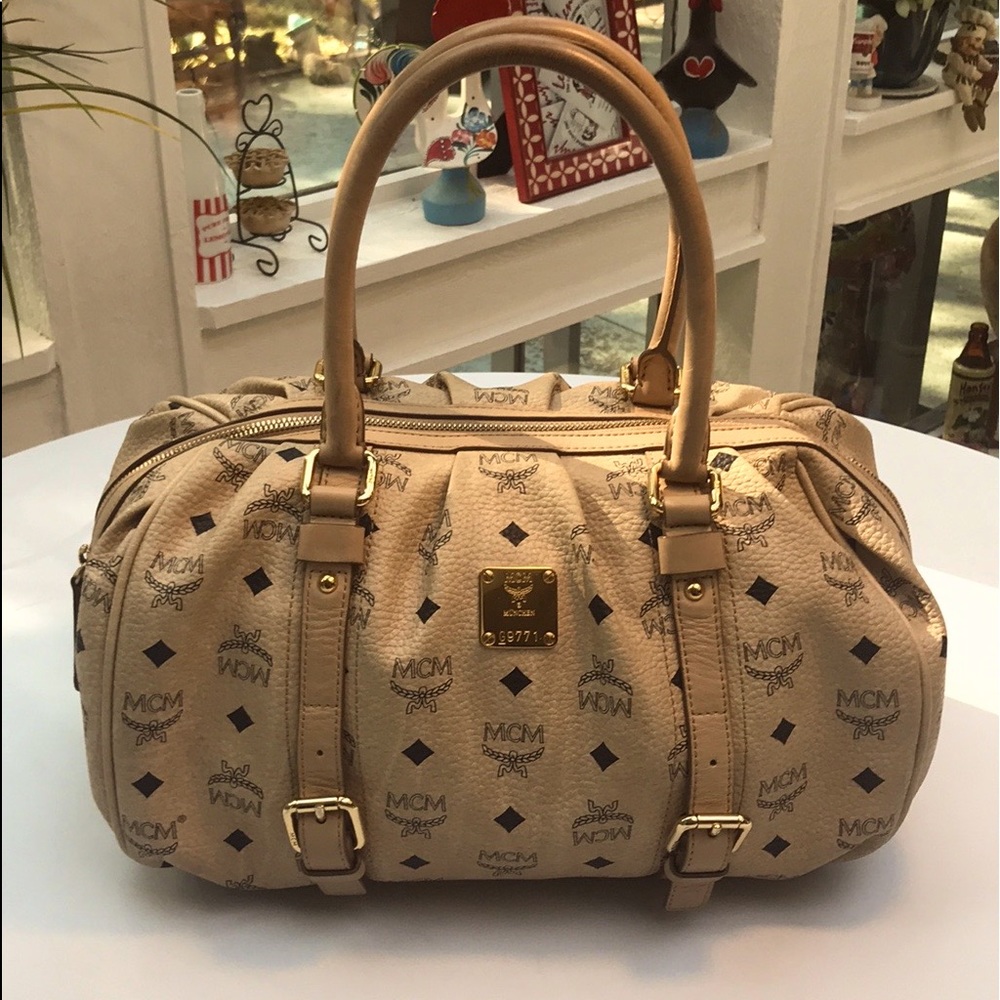 Authentic MCM Beige Visetos Leather Handbag